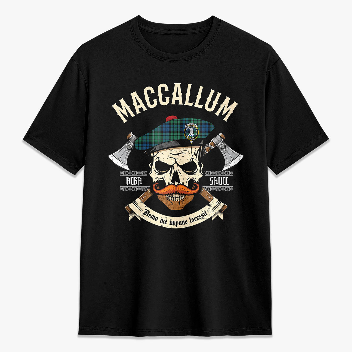MacCallum Ancient Tartan Crest 2D T-shirt - Alba Skull Style