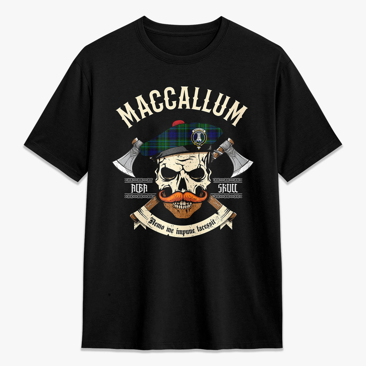 MacCallum Modern Tartan Crest 2D T-shirt - Alba Skull Style