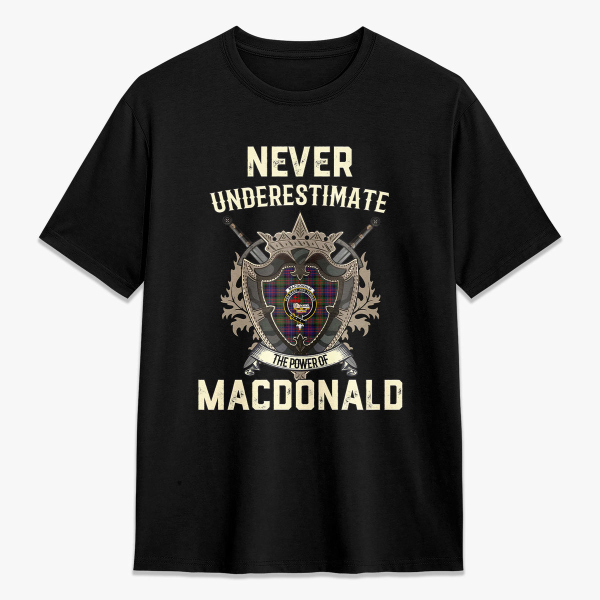 MacDonald Modern Tartan Crest 2D T-shirt - Never Underestimate Style