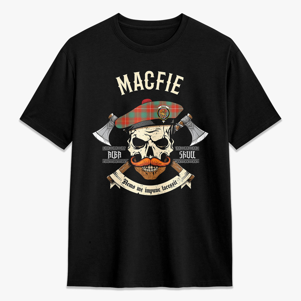 MacFie Ancient Tartan Crest 2D T-shirt - Alba Skull Style