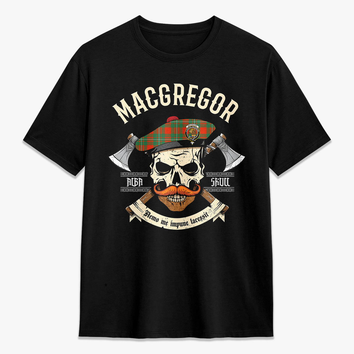 MacGregor Ancient Tartan Crest 2D T-shirt - Alba Skull Style