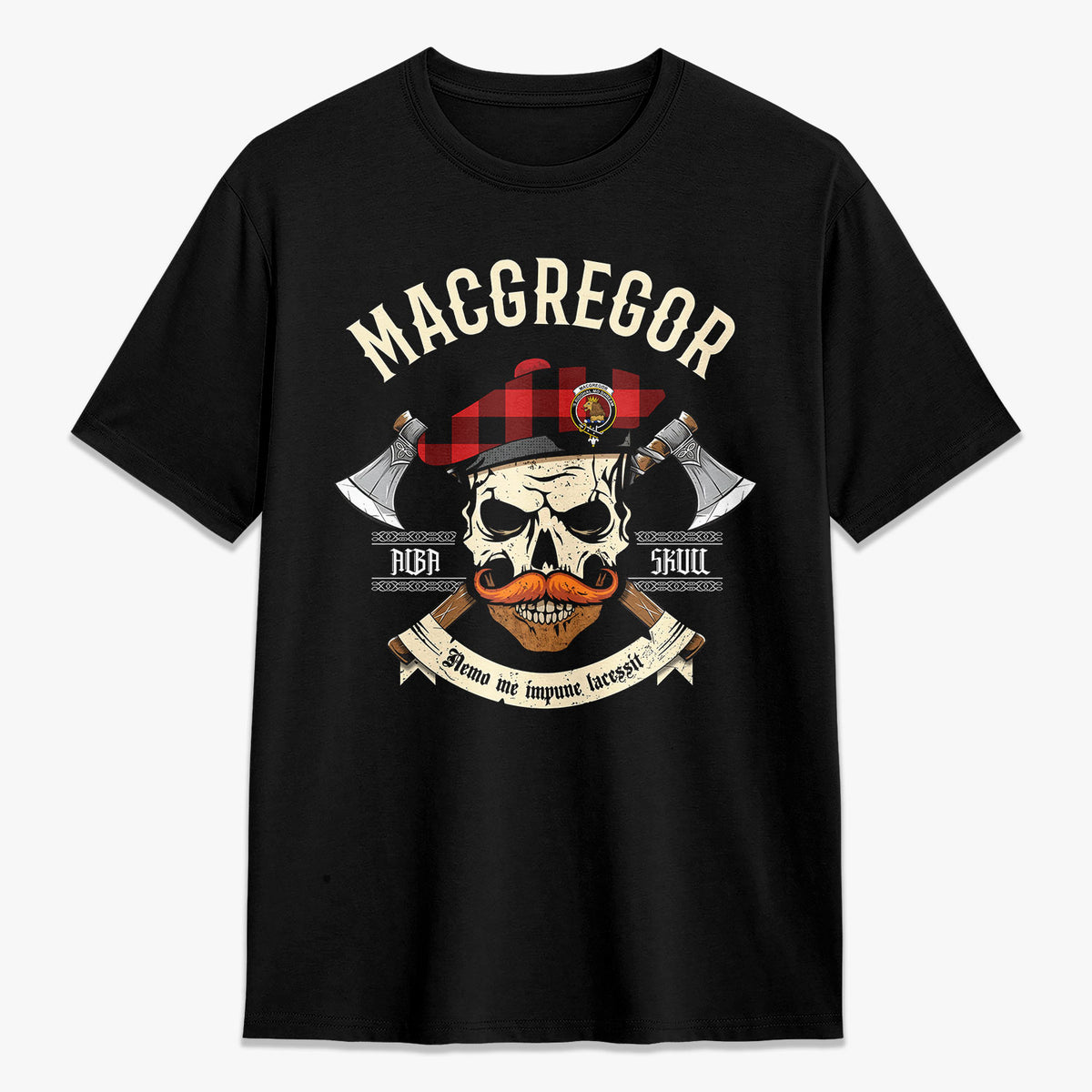 MacGregor Rob Roy Modern Tartan Crest 2D T-shirt - Alba Skull Style