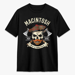 MacIntosh Hunting Weathered Tartan Crest 2D T-shirt - Alba Skull Style