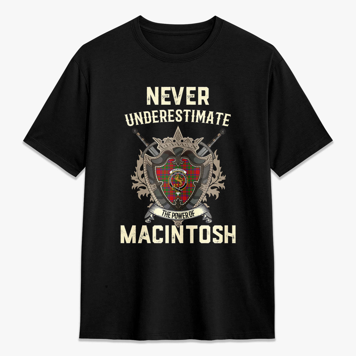 MacIntosh Modern Tartan Crest 2D T-shirt - Never Underestimate Style