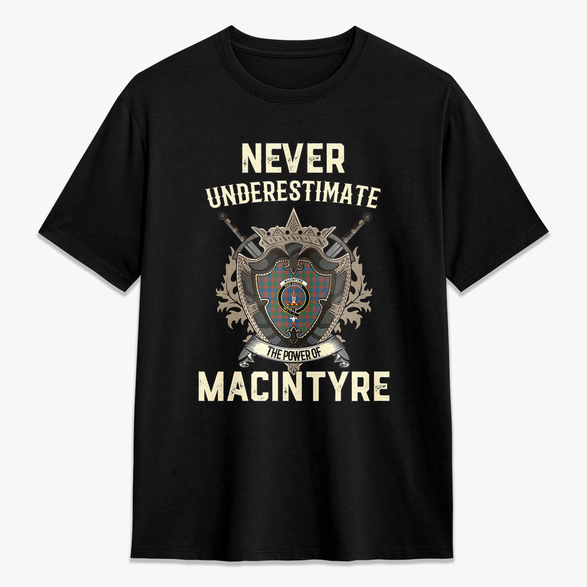 MacIntyre Ancient Tartan Crest 2D T-shirt - Never Underestimate Style