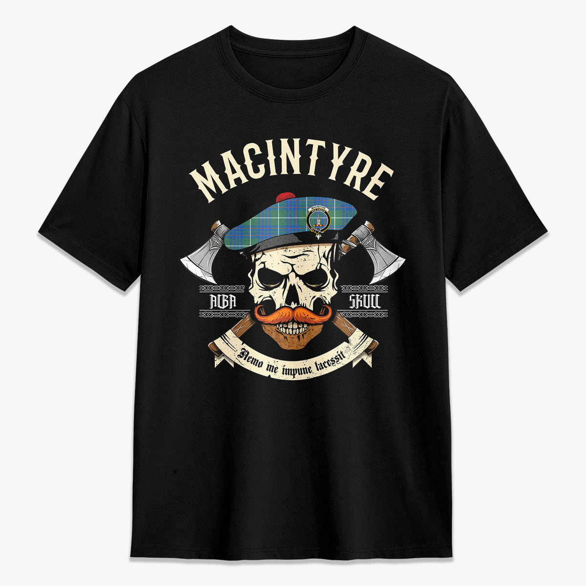 MacIntyre Hunting Ancient Tartan Crest 2D T-shirt - Alba Skull Style