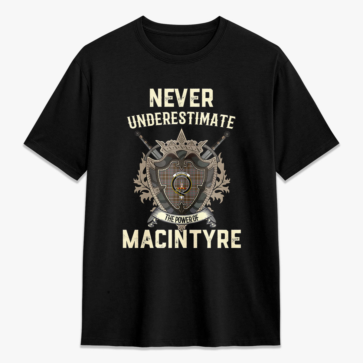MacIntyre Hunting Weathered Tartan Crest 2D T-shirt - Never Underestimate Style
