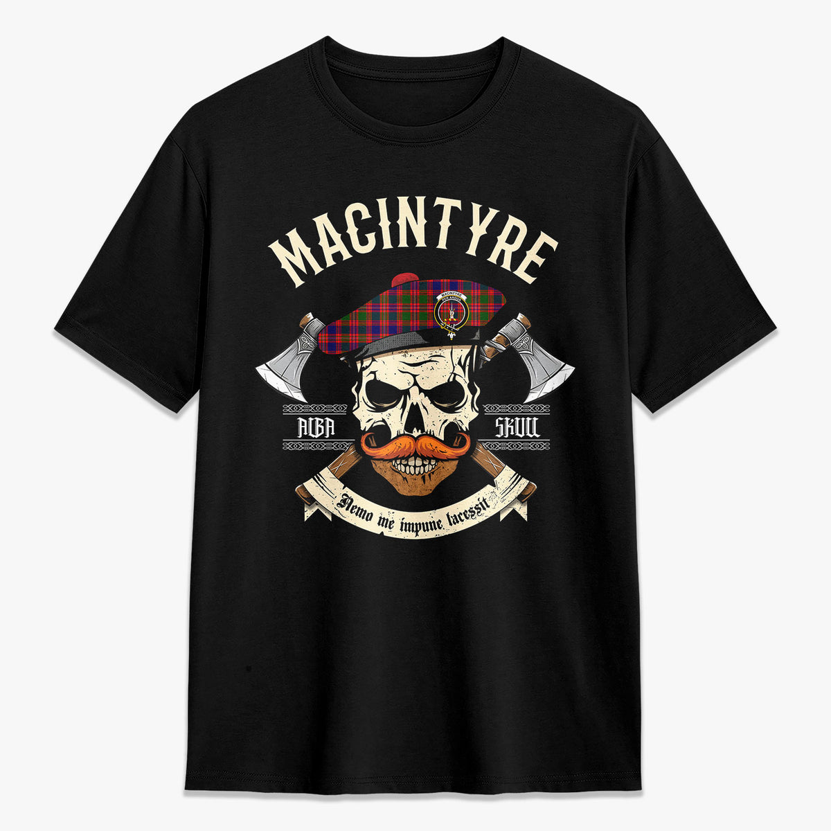 MacIntyre Modern Tartan Crest 2D T-shirt - Alba Skull Style