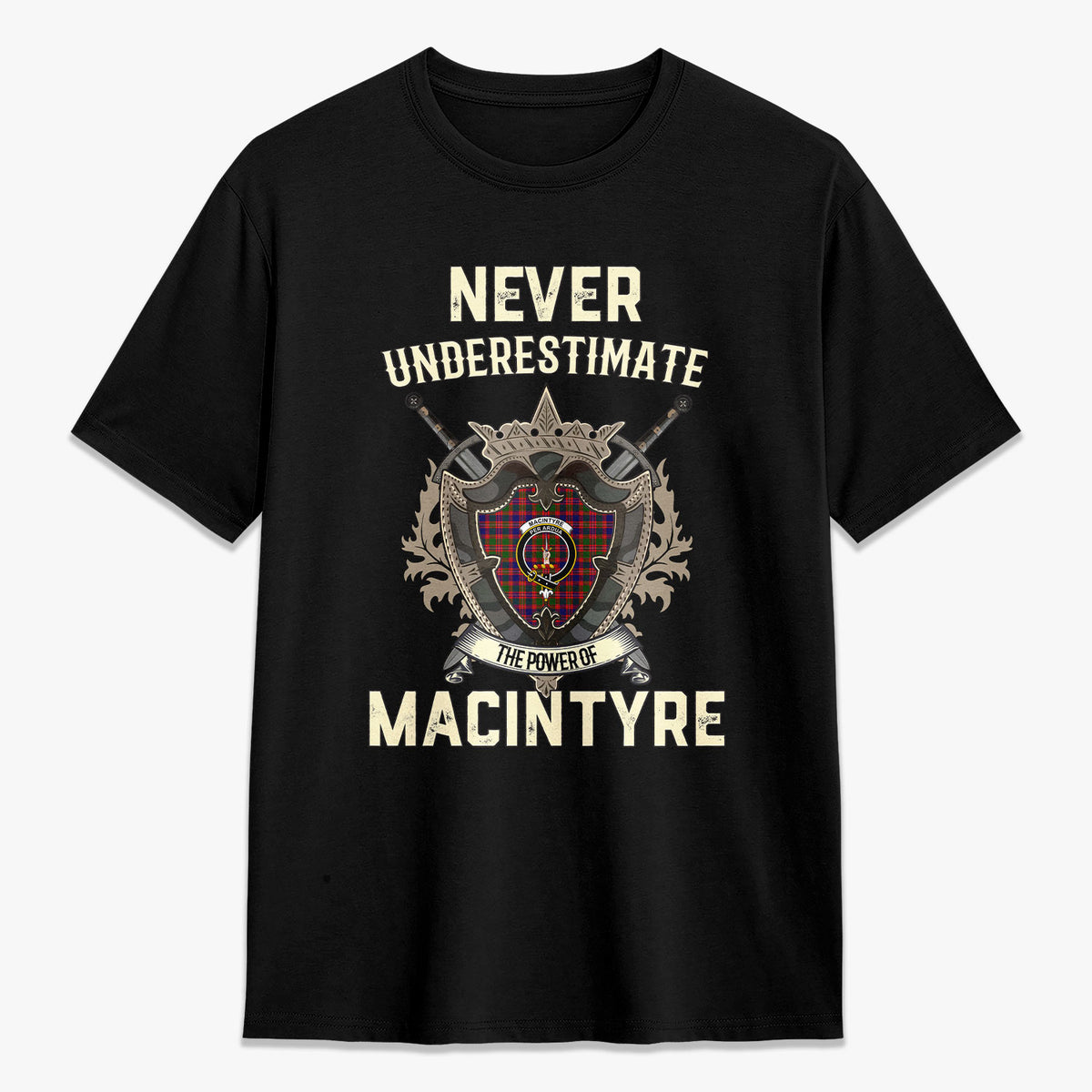 MacIntyre Modern Tartan Crest 2D T-shirt - Never Underestimate Style