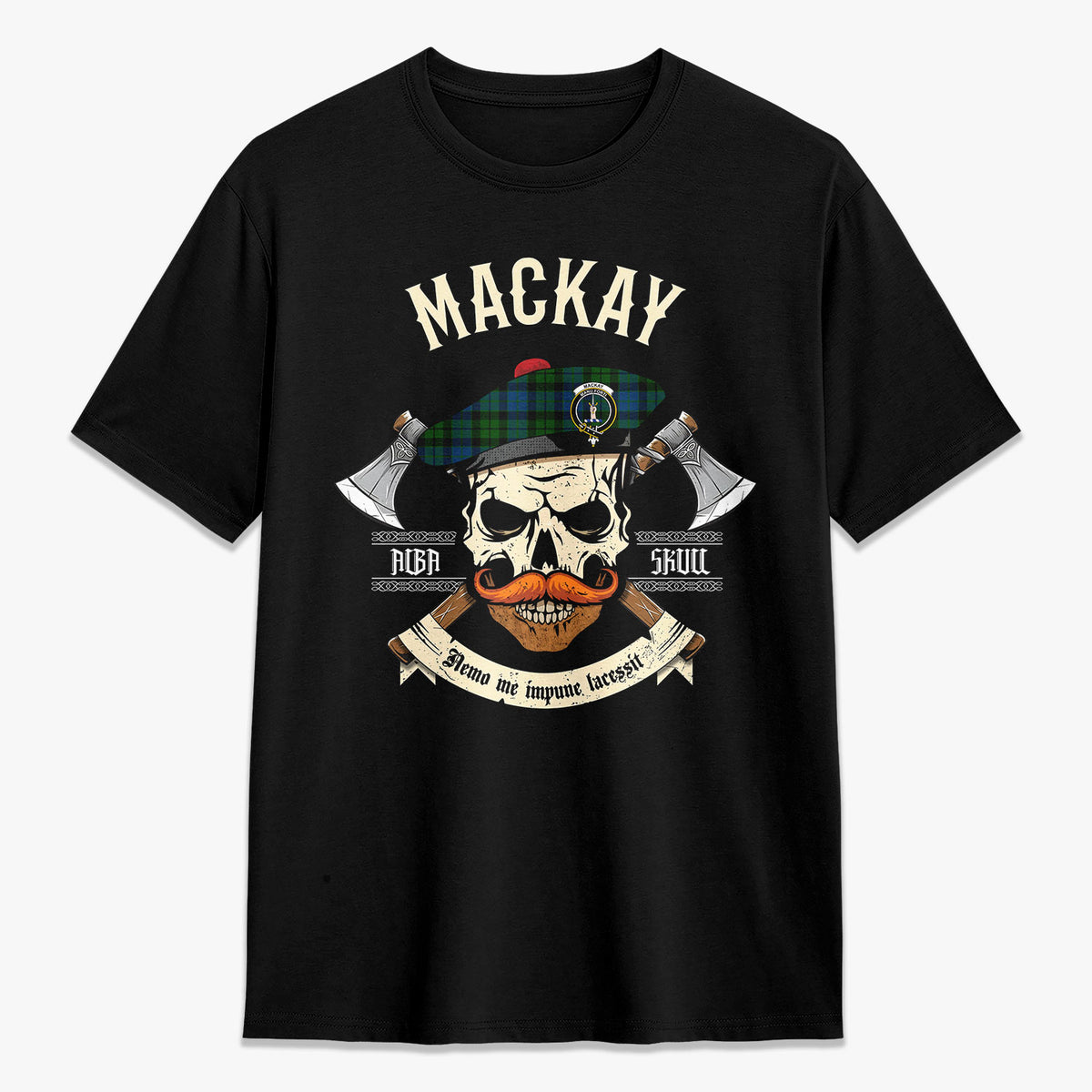 MacKay Modern Tartan Crest 2D T-shirt - Alba Skull Style