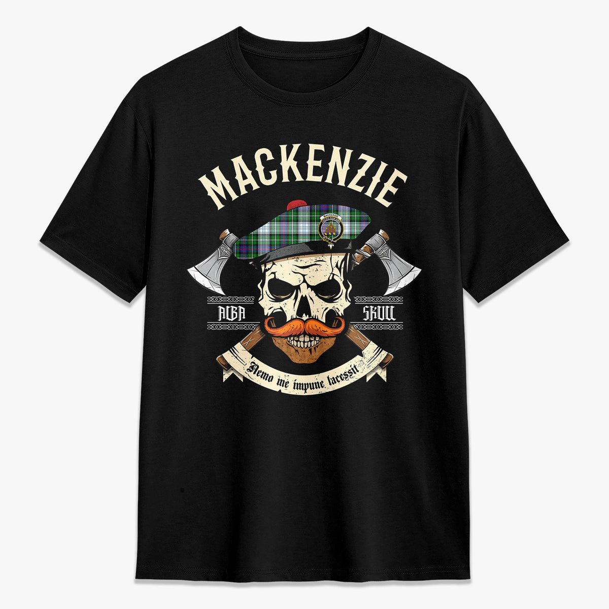 MacKenzie Dress Modern Tartan Crest 2D T-shirt - Alba Skull Style