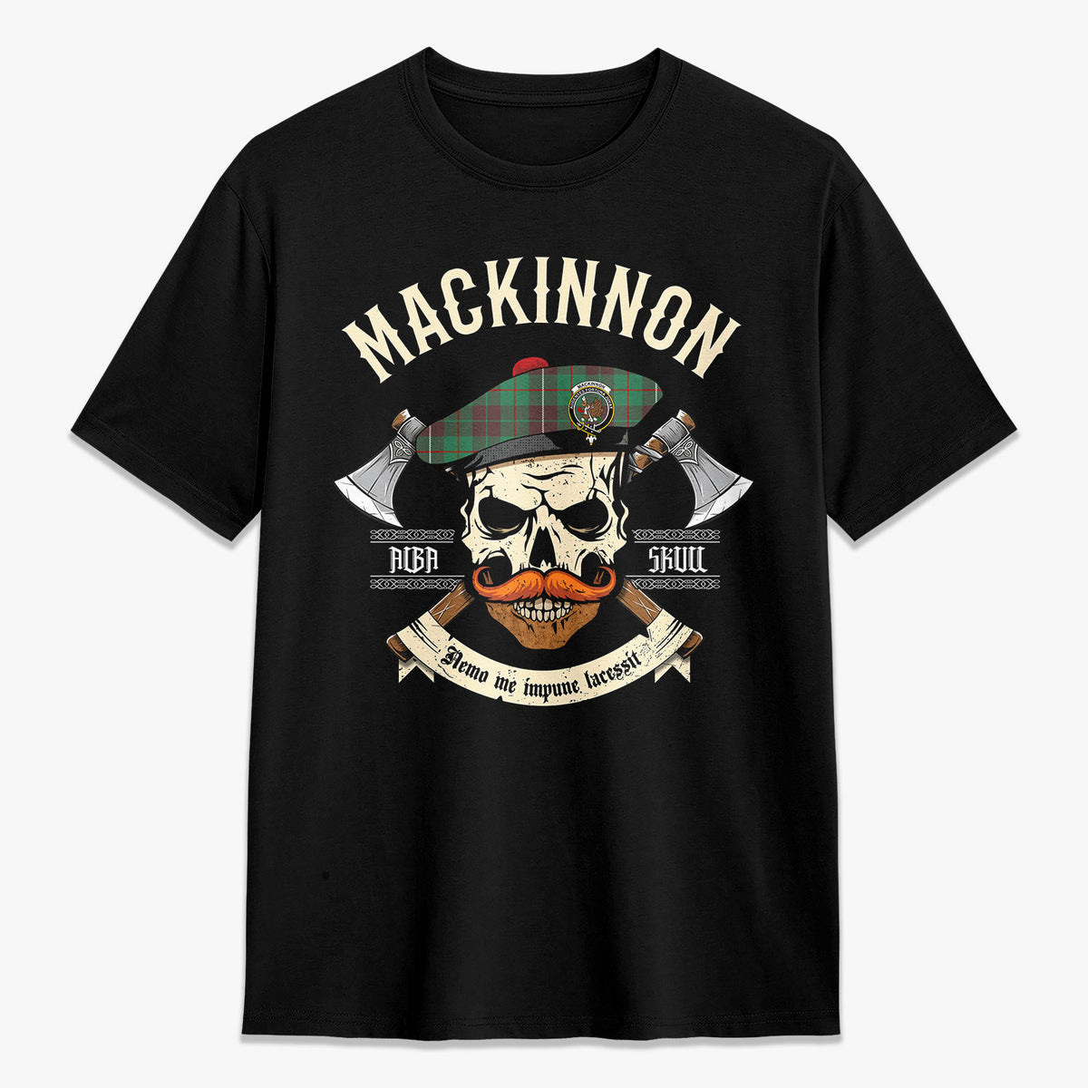 MacKinnon Hunting Ancient Tartan Crest 2D T-shirt - Alba Skull Style