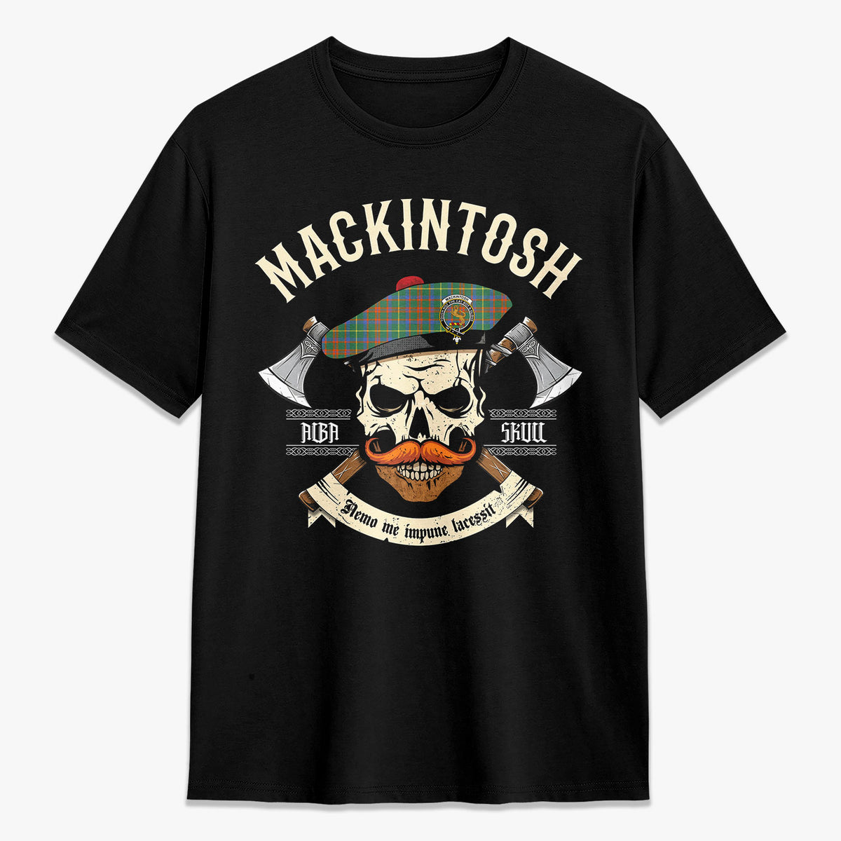 MacKintosh Hunting Ancient Tartan Crest 2D T-shirt - Alba Skull Style