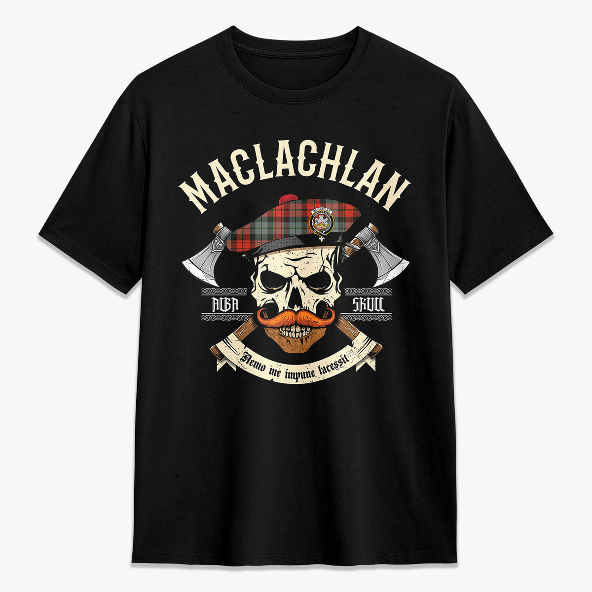 MacLachlan Weathered Tartan Crest 2D T-shirt - Alba Skull Style