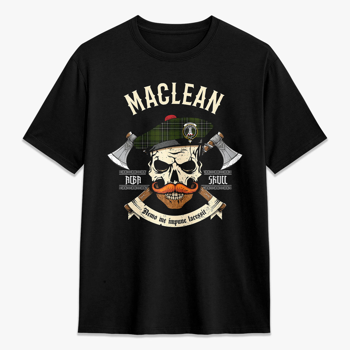 MacLean Hunting Tartan Crest 2D T-shirt - Alba Skull Style