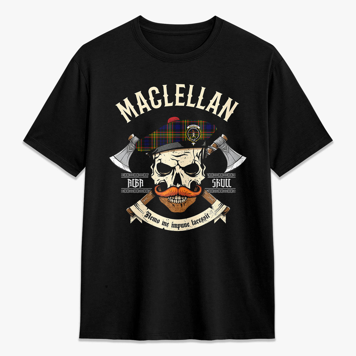 MacLellan Modern Tartan Crest 2D T-shirt - Alba Skull Style