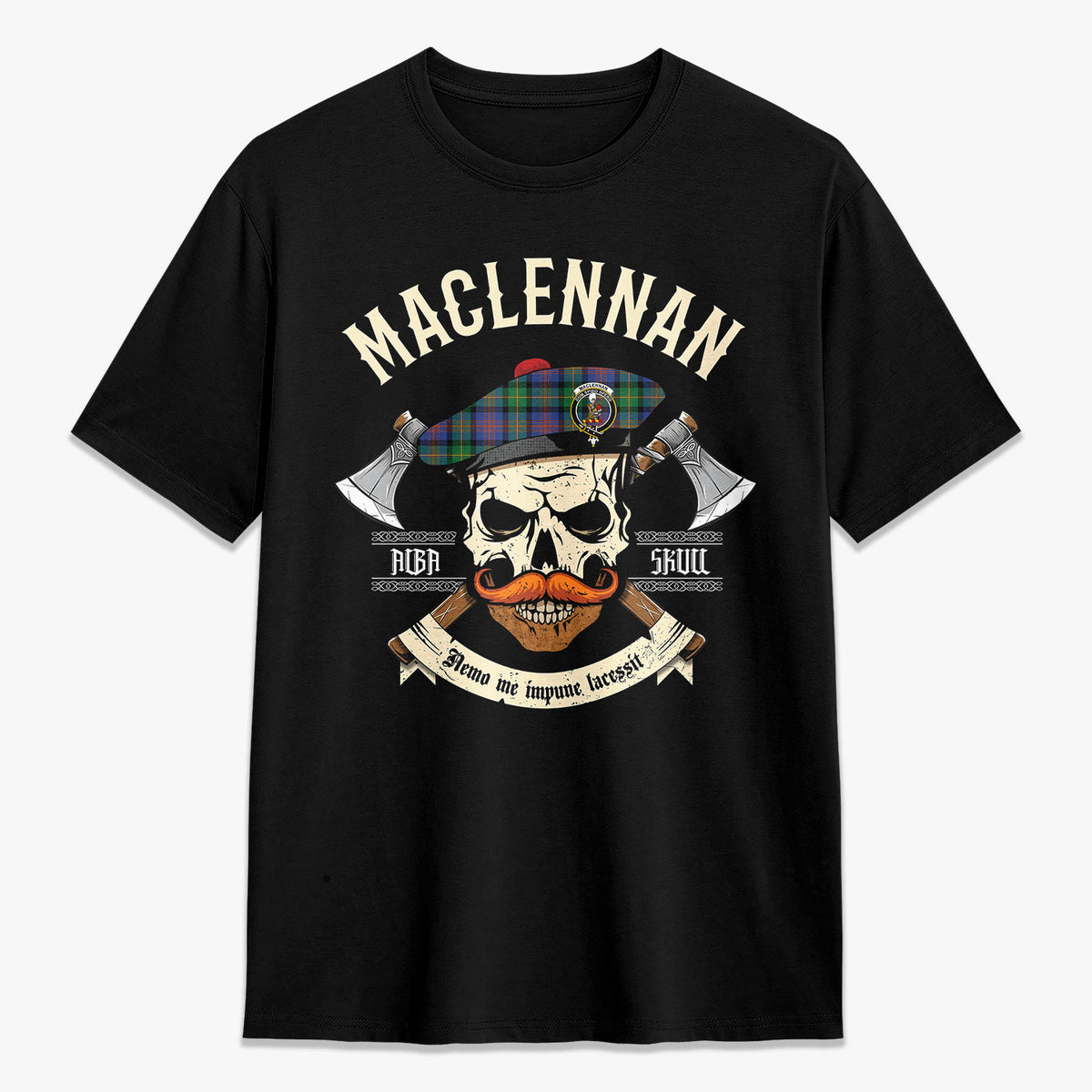 MacLennan Ancient Tartan Crest 2D T-shirt - Alba Skull Style