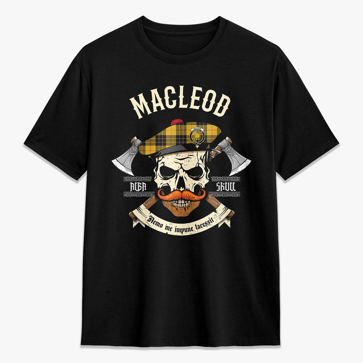 MacLeod of Lewis Ancient Tartan Crest 2D T-shirt - Alba Skull Style