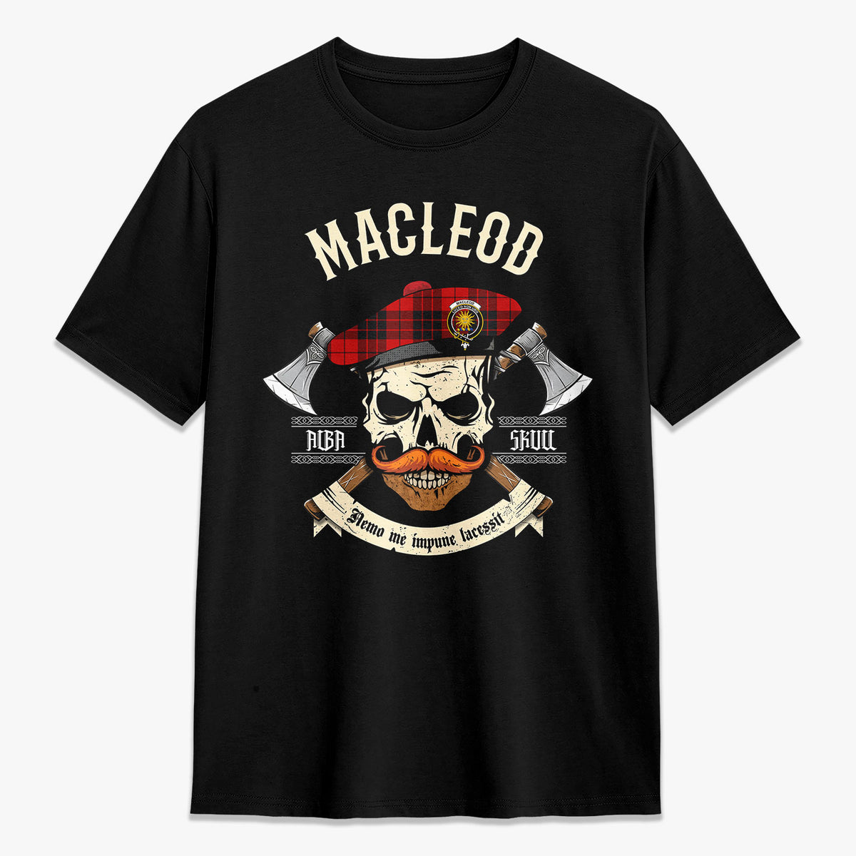 MacLeod of Raasay Tartan Crest 2D T-shirt - Alba Skull Style