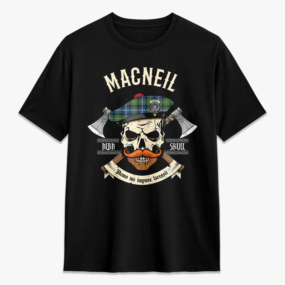 MacNeil of Barra Ancient Tartan Crest 2D T-shirt - Alba Skull Style