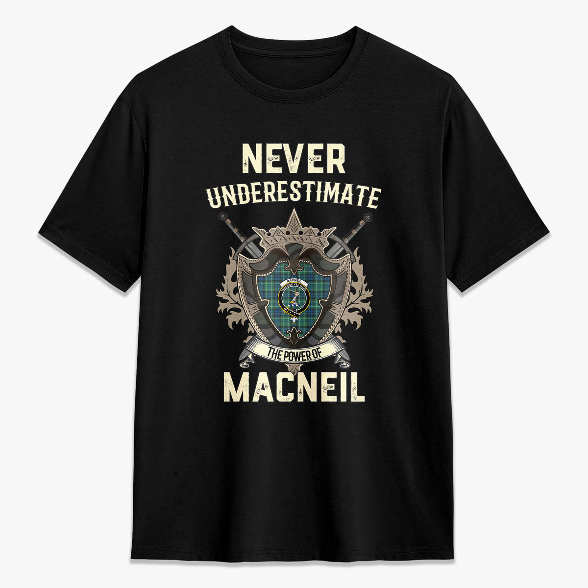 MacNeil of Colonsay Ancient Tartan Crest 2D T-shirt - Never Underestimate Style