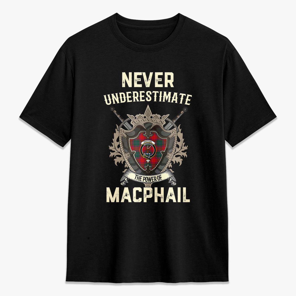 MacPhail Clan Tartan Crest 2D T-shirt - Never Underestimate Style