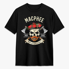 MacPhee Modern Tartan Crest 2D T-shirt - Alba Skull Style