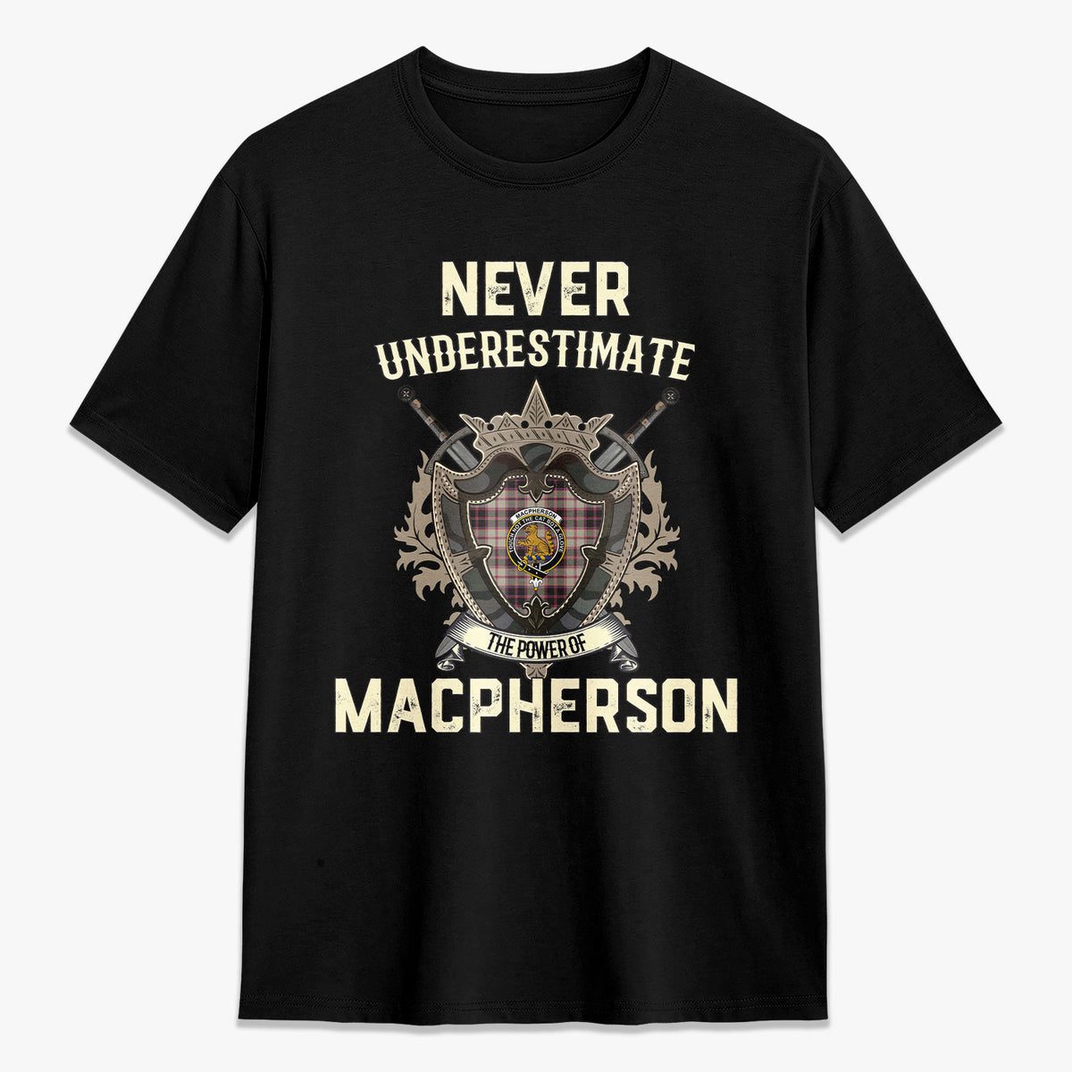 MacPherson Hunting Ancient Tartan Crest 2D T-shirt - Never Underestimate Style
