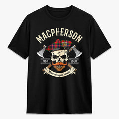 MacPherson Modern Tartan Crest 2D T-shirt - Alba Skull Style