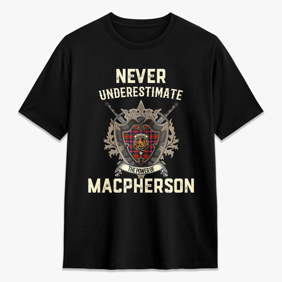 MacPherson Modern Tartan Crest 2D T-shirt - Never Underestimate Style
