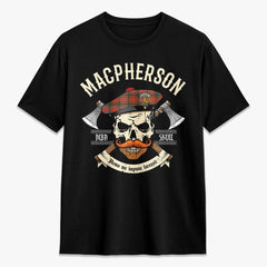 MacPherson Weathered Tartan Crest 2D T-shirt - Alba Skull Style