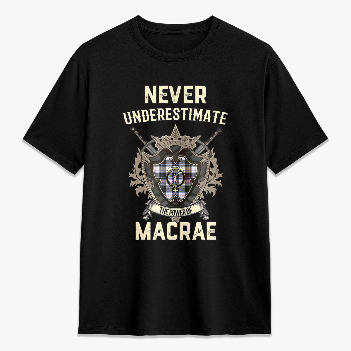 MacRae Dress Modern Tartan Crest 2D T-shirt - Never Underestimate Style