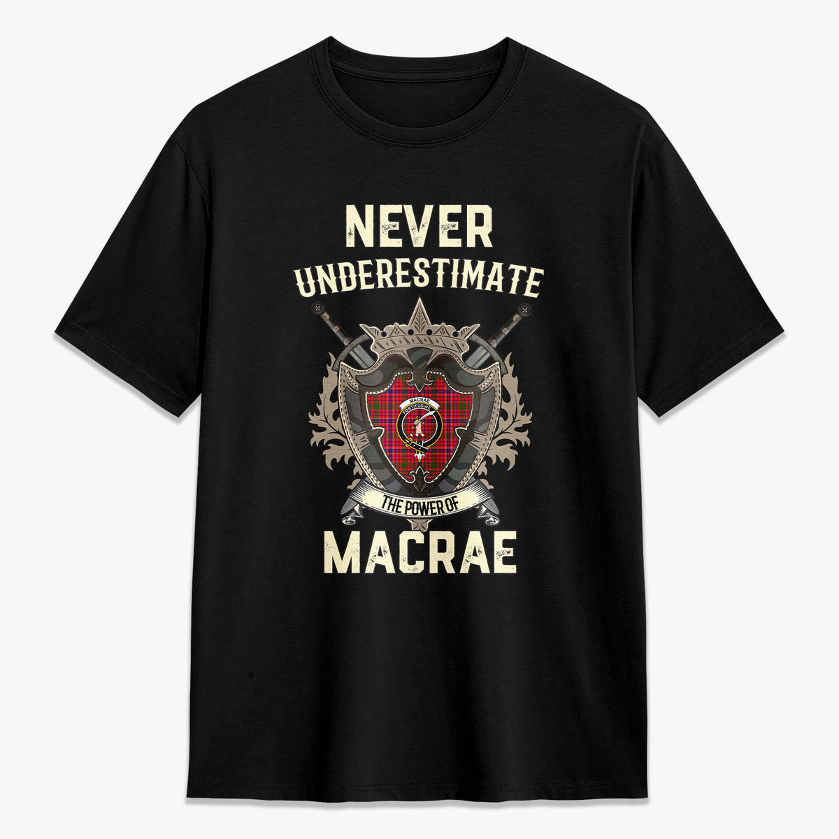 MacRae Modern Tartan Crest 2D T-shirt - Never Underestimate Style