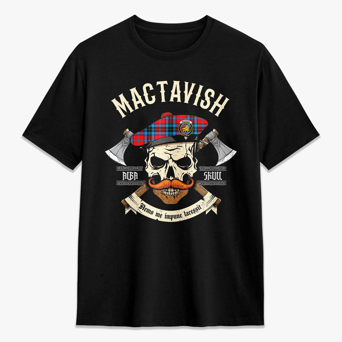 MacTavish Modern Tartan Crest 2D T-shirt - Alba Skull Style