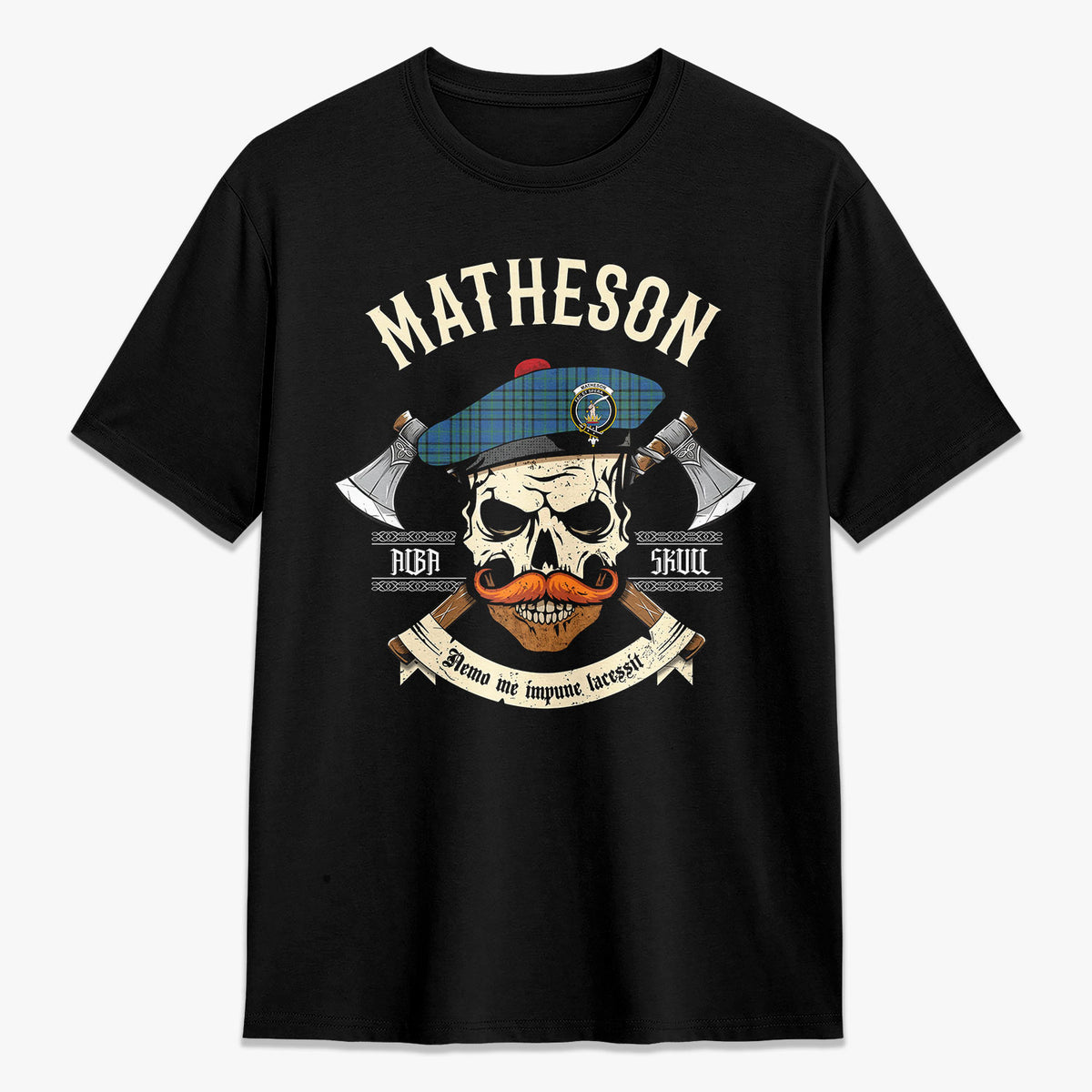 Matheson Hunting Ancient Tartan Crest 2D T-shirt - Alba Skull Style