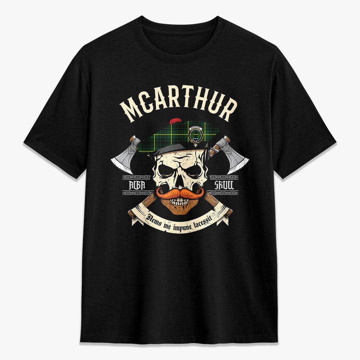 McArthur Modern Tartan Crest 2D T-shirt - Alba Skull Style