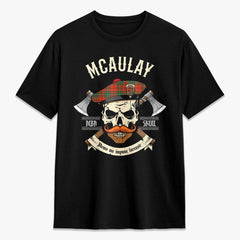 McAulay Ancient Tartan Crest 2D T-shirt - Alba Skull Style