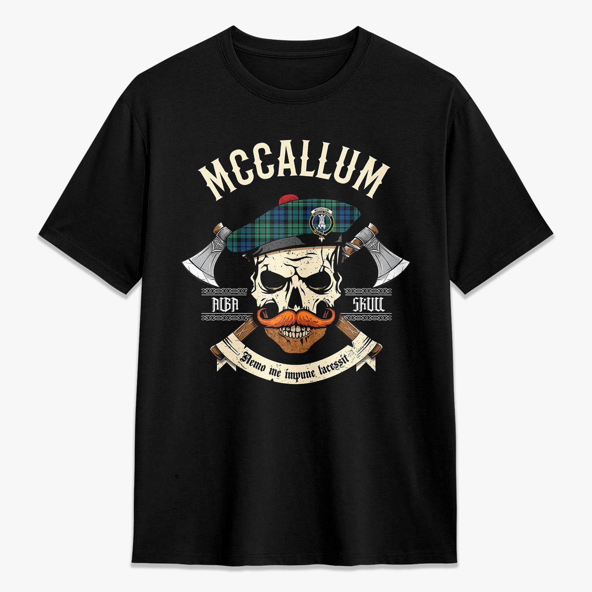 McCallum Ancient Tartan Crest 2D T-shirt - Alba Skull Style