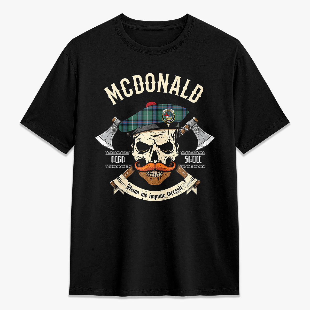 McDonald of the Isles Hunting Ancient Tartan Crest 2D T-shirt - Alba Skull Style