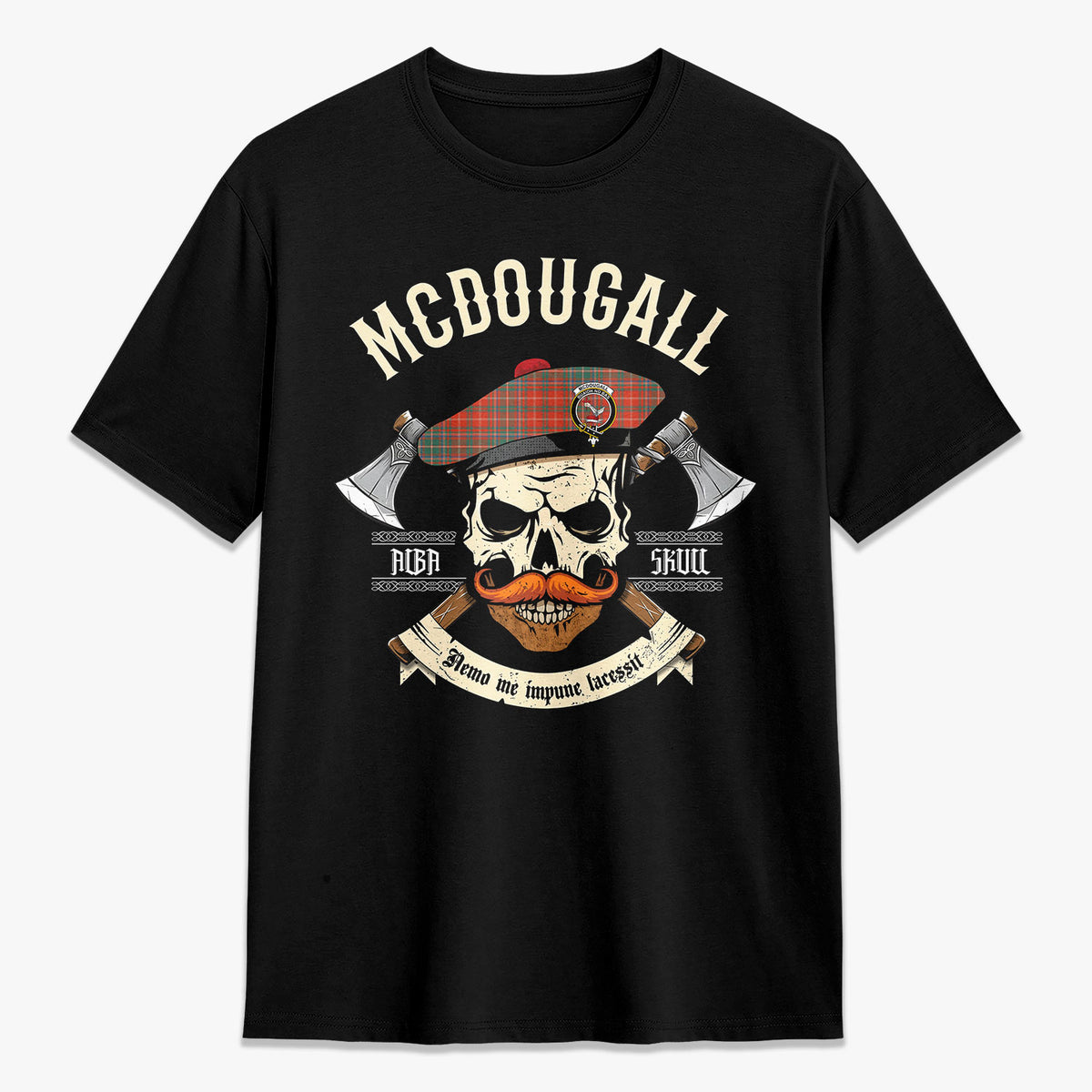 McDougall Ancient Tartan Crest 2D T-shirt - Alba Skull Style