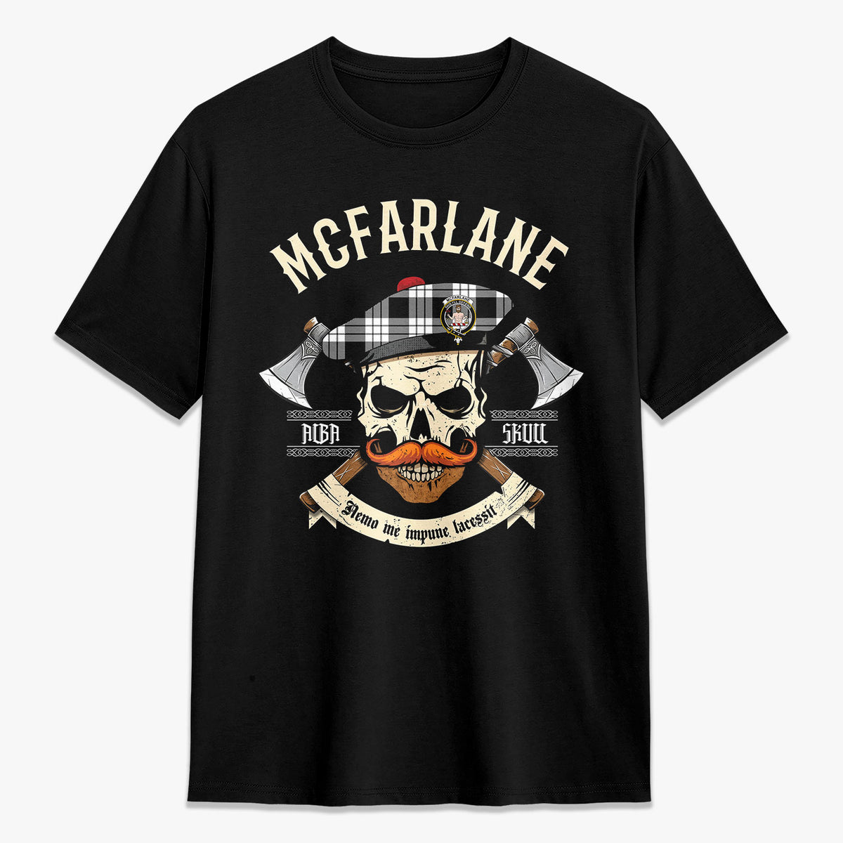 McFarlane Black - White Tartan Crest 2D T-shirt - Alba Skull Style