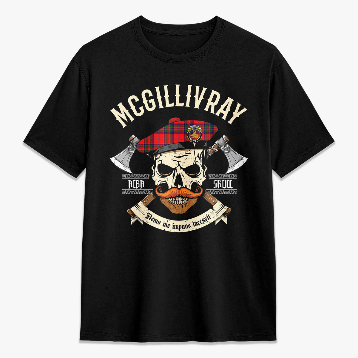 McGillivray Modern Tartan Crest 2D T-shirt - Alba Skull Style