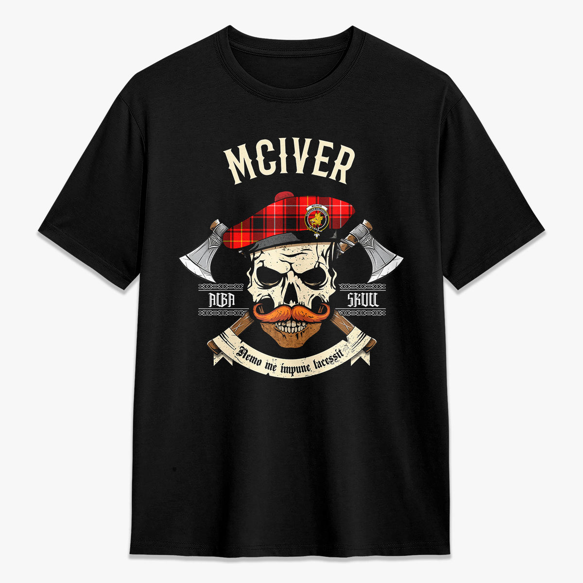 McIver Modern Tartan Crest 2D T-shirt - Alba Skull Style