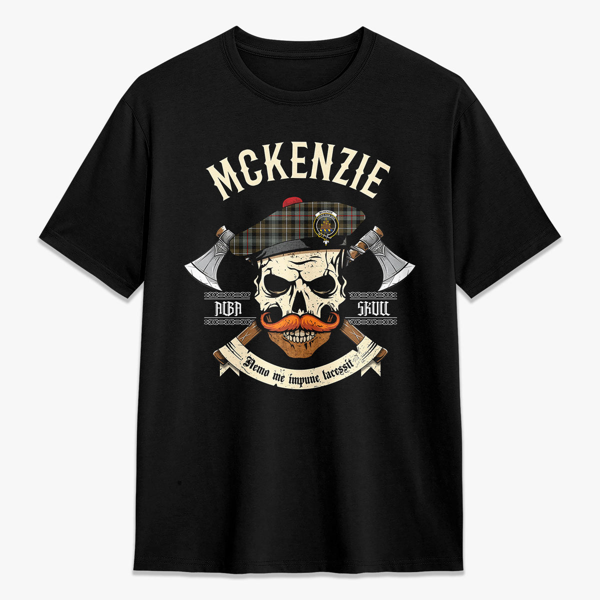 McKenzie Weathered Tartan Crest 2D T-shirt - Alba Skull Style