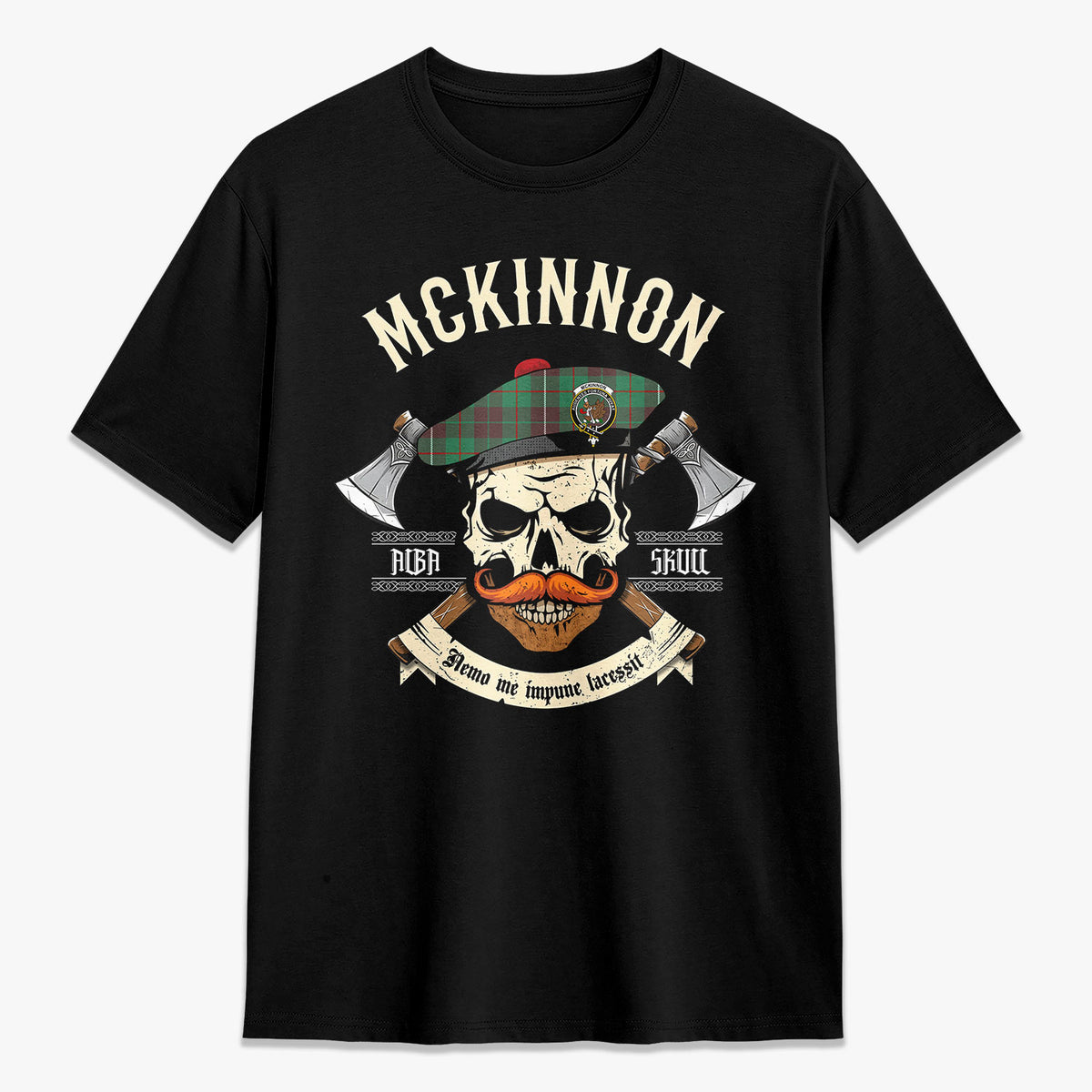 McKinnon Hunting Ancient Tartan Crest 2D T-shirt - Alba Skull Style