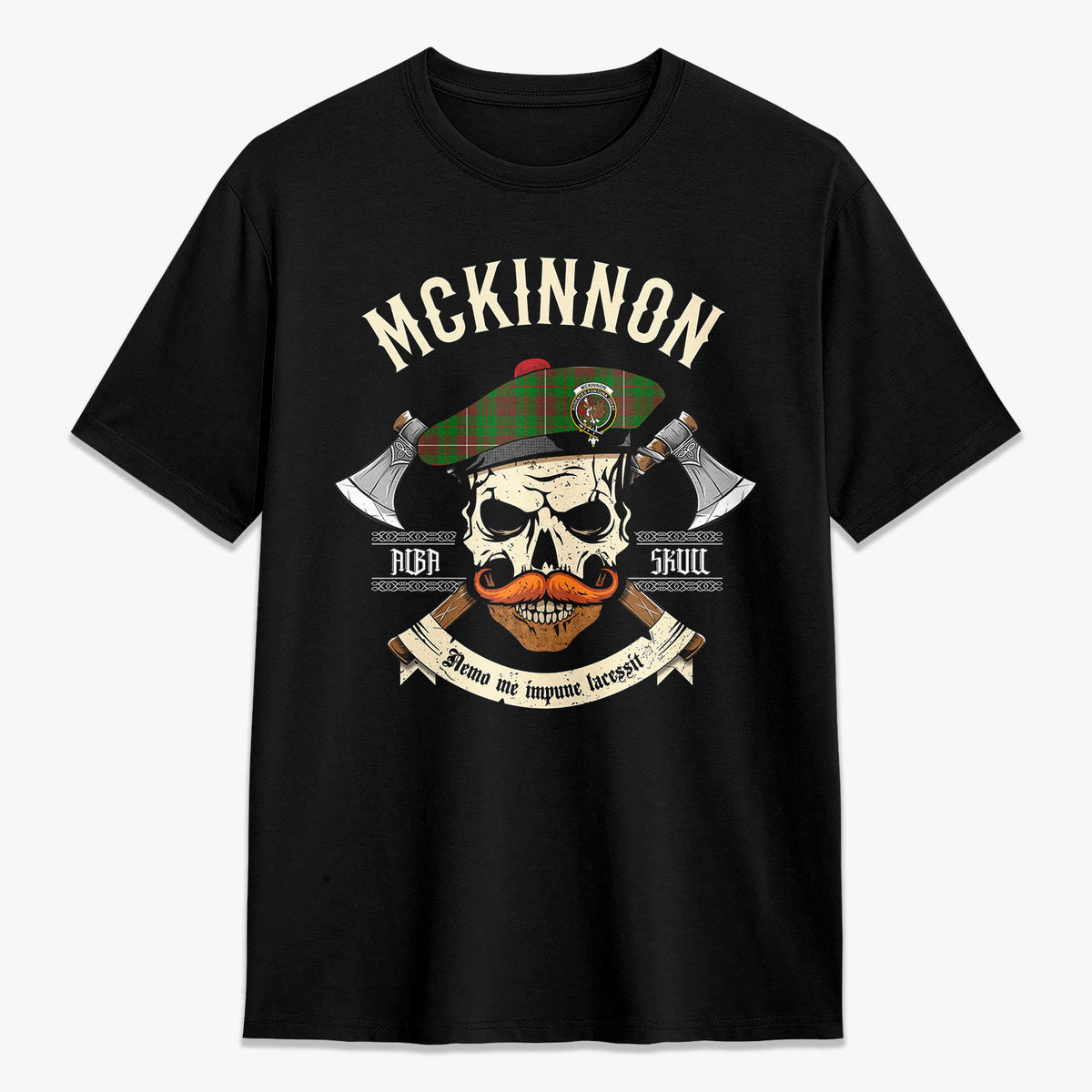 McKinnon Hunting Modern Tartan Crest 2D T-shirt - Alba Skull Style