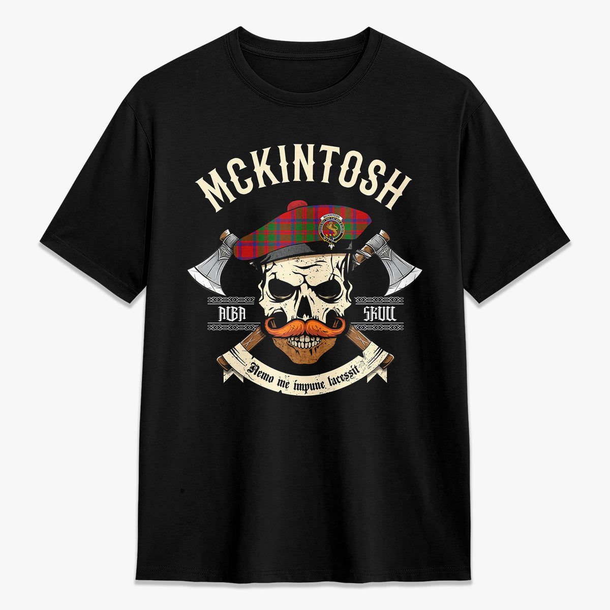 McKintosh Modern Tartan Crest 2D T-shirt - Alba Skull Style