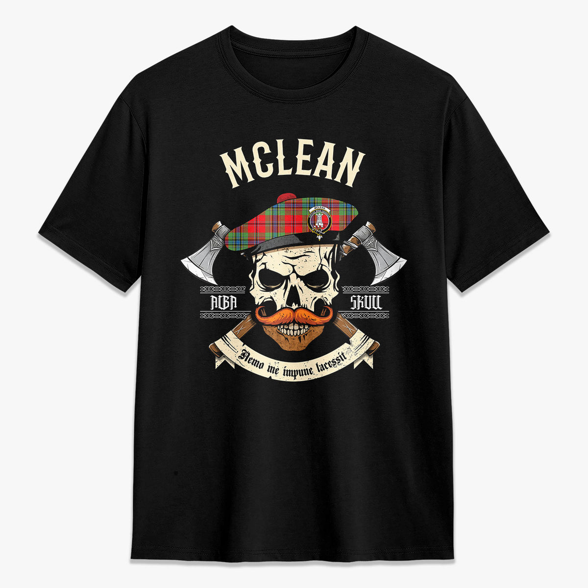 McLean of Duart Modern Tartan Crest 2D T-shirt - Alba Skull Style