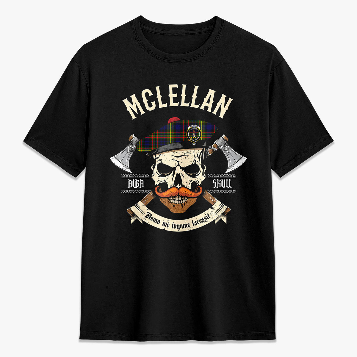 McLellan Modern Tartan Crest 2D T-shirt - Alba Skull Style