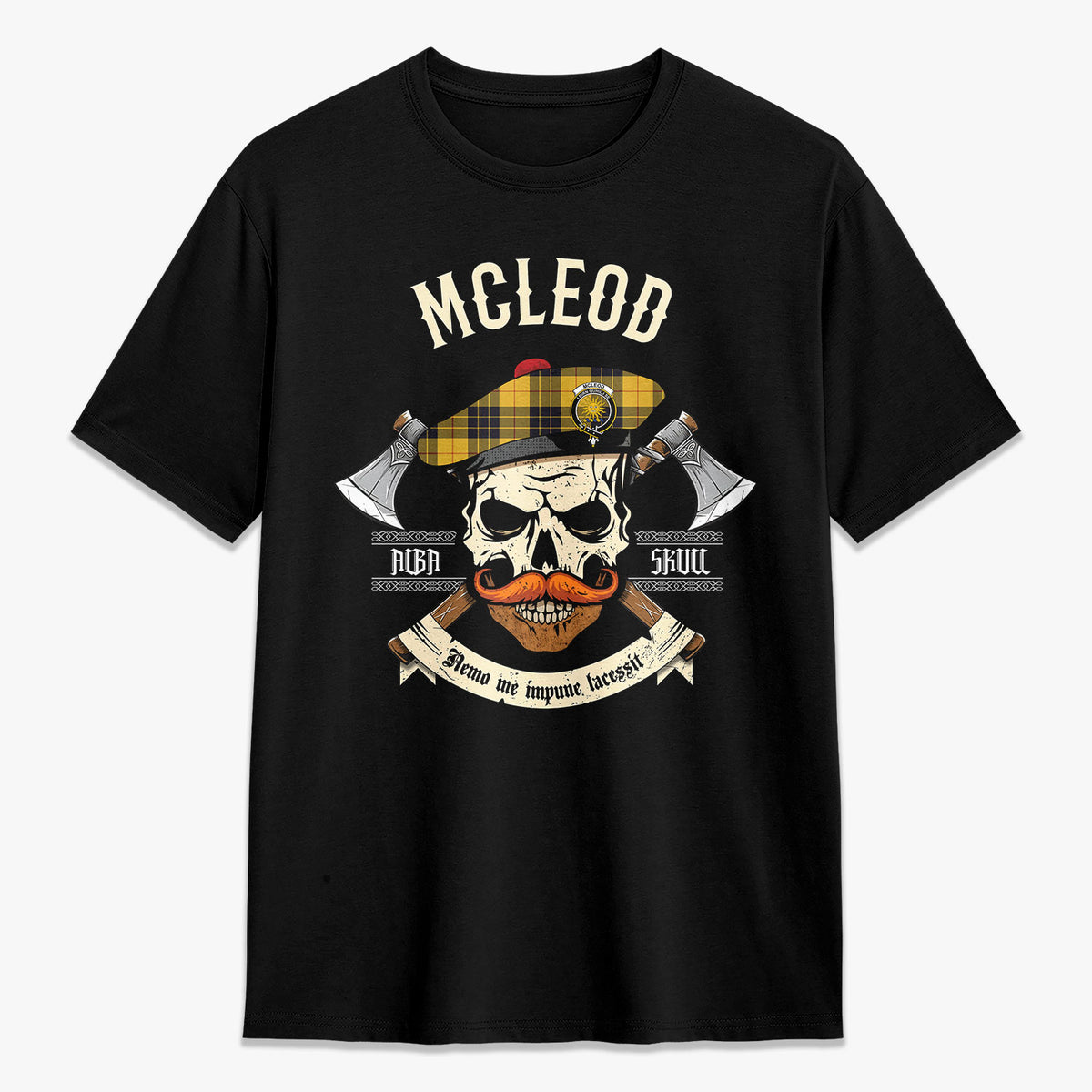 McLeod of Lewis Ancient Tartan Crest 2D T-shirt - Alba Skull Style